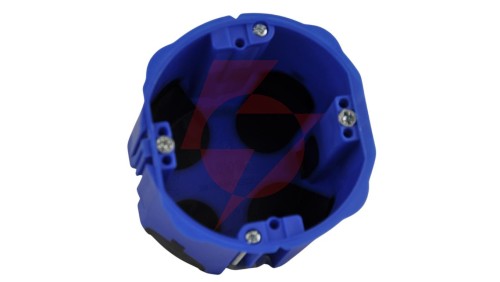 Puszka do pustych ścian PRIMEBOX, głęboka 60mm, fi74, łączeniowa, z wkrętami, wiatroszczelna, niebieska, IP30, A.0101KA
