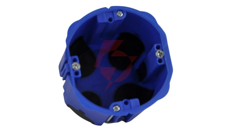 Puszka do pustych ścian PRIMEBOX, głęboka 60mm, fi74, łączeniowa, z wkrętami, wiatroszczelna, niebieska, IP30, A.0101KA