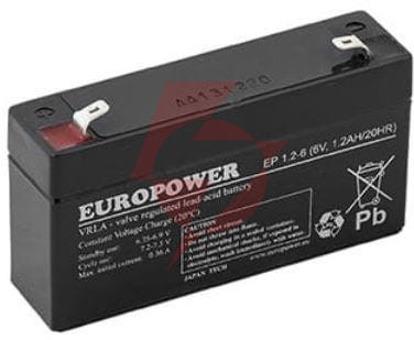 Akumulator agm europower serii ep 6v 1,2ah (żywotność 6-9 lat)