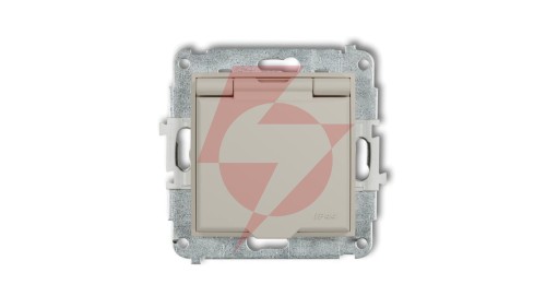 MINI Mechanizm gniazda bryzgoszczelnego z uziemieniem 2P+Z (klapka biały mat, przesłony torów prądowych) taupe 60IGPB-1zp