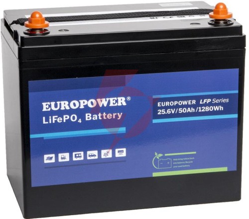 Akumulator lifepo4 europower serii lfp 25,6v 50ah bluetooth, mata grzewcza (żywotność ~4000 cykli)