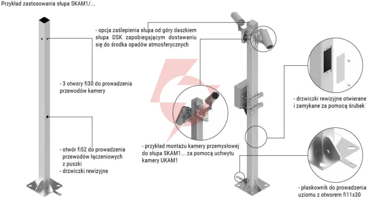 Słup ats skam1/4 pod montaż kamer cctv