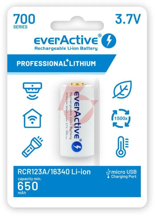 Akumulatorek 16340 / r-cr123 3,7v everactive 700mah (1 szt.) z zabezpieczeniem