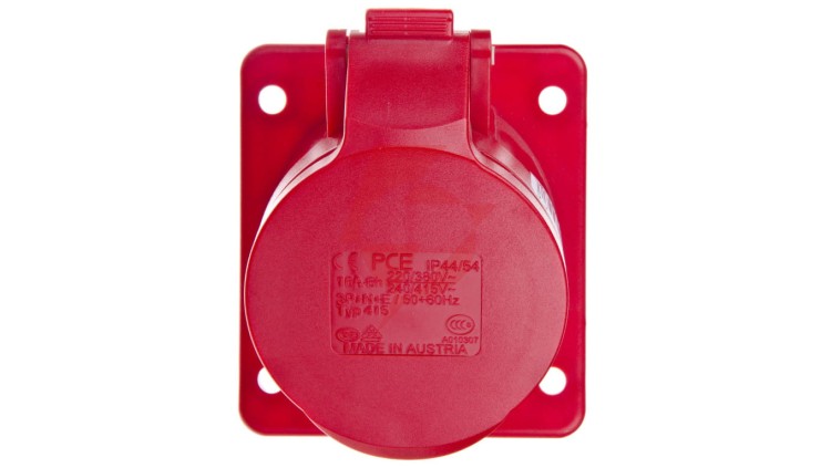 Gniazdo tablicowe skośne 16A 5P 400V /75x85/ czerwone IP44 415-6F87