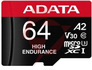 Adata karta microsd high endurance 64gb uhs1 u3 v30 a2 100/80mb/s + adapter