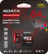 Adata karta microsd high endurance 64gb uhs1 u3 v30 a2 100/80mb/s + adapter