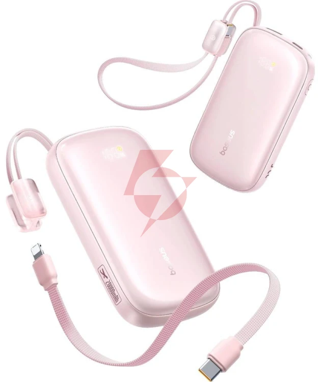 Powerbank baseus enerfill fc21 20000 mah 22,5 w usb-a usb-c różowy z odłączanym kablem lightning