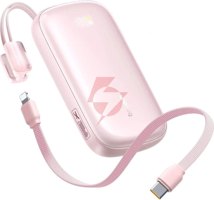 Powerbank baseus enerfill fc21 20000 mah 22,5 w usb-a usb-c różowy z odłączanym kablem lightning