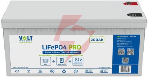 Akumulator volt polska lifepo4 pro 25,6v 200 ah (200a) bms bluetooth + mata