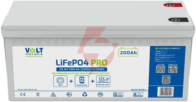 Akumulator volt polska lifepo4 pro 25,6v 200 ah (200a) bms bluetooth + mata