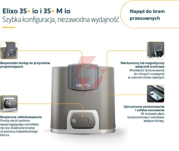 Zestaw somfy elixo 3s+ m io comfort pack do 600kg bram przesuwnych