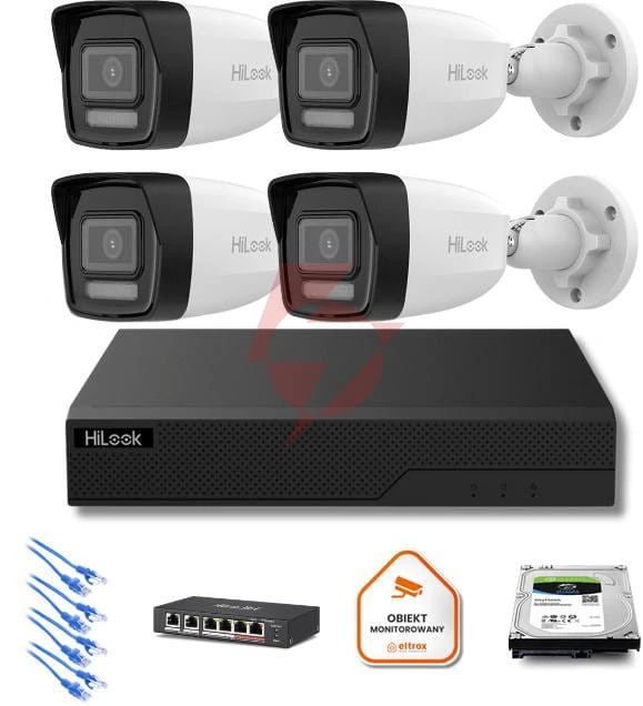 Zestaw monitoringu hilook 4x kamera ipc-b160ha-lu z dyskiem z 2tb