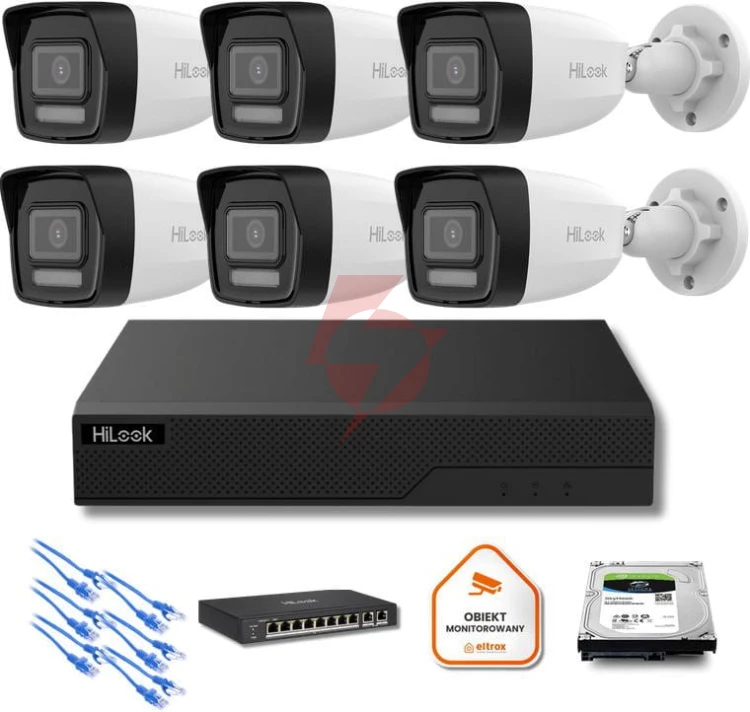 Zestaw monitoringu hilook 6x kamera ipc-b160ha-lu z dyskiem z 2tb