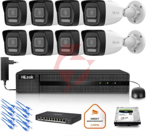 Zestaw monitoringu hilook 8x kamera ipc-b160ha-lu z dyskiem z 2tb
