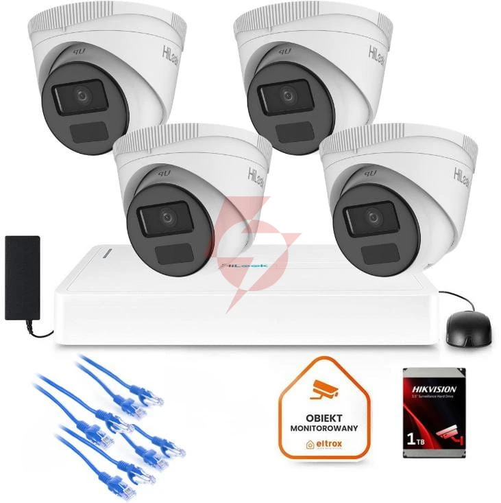 Zestaw monitoringu hilook 4x kamera ipc-t221h-c z dyskiem 1tb
