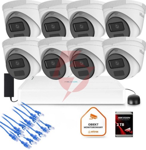 Zestaw monitoringu hilook 8x kamera ipc-t221h-c z dyskiem 2tb