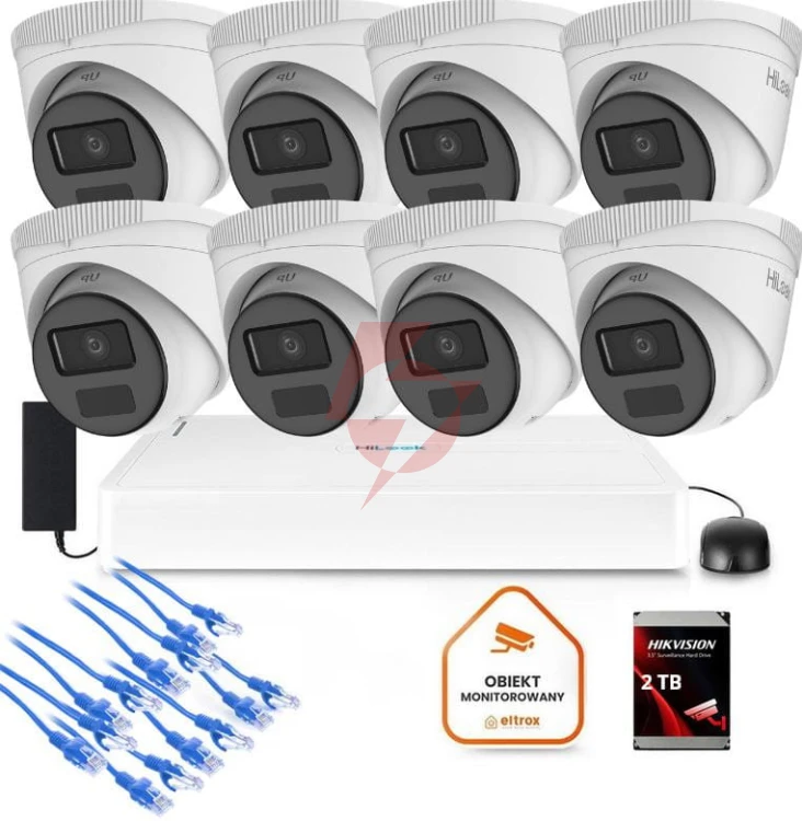 Zestaw monitoringu hilook 8x kamera ipc-t221h-c z dyskiem 2tb