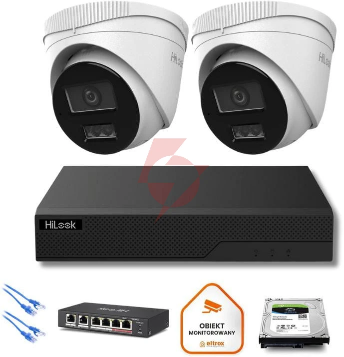 Zestaw monitoringu ip hilook 2x kamera ipc-t260ha-lu 6mp smart-hybrid light
