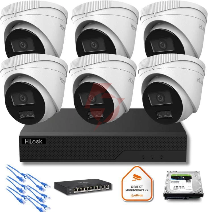 Zestaw monitoringu ip hilook 6x ipc-t280ha-lu 8mp smart-hybrid light