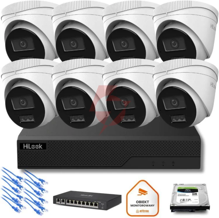 Zestaw monitoringu ip hilook 8x ipc-t280ha-lu 8mp smart-hybrid light