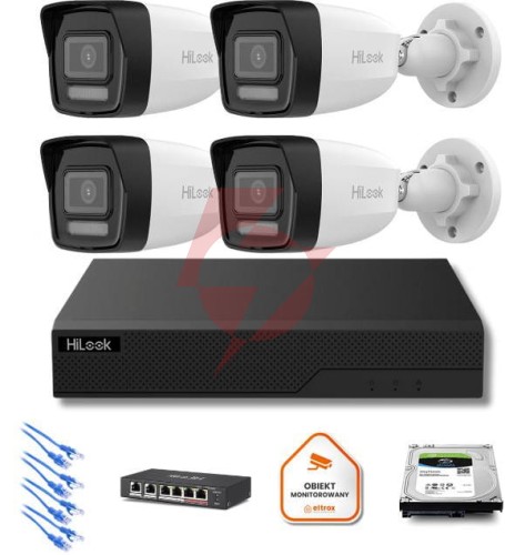 Zestaw moinitoringu ip hilook 4x ipc-b180ha-lu tuba 8mp smart-hybrid light