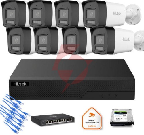 Zestaw moinitoringu ip hilook 8x ipc-b180ha-lu tuba 8mp smart-hybrid light