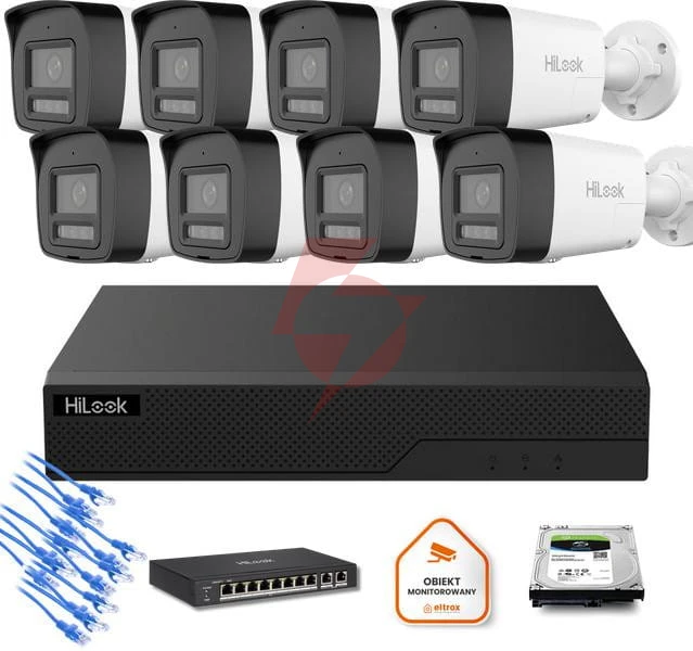 Zestaw moinitoringu ip hilook 8x ipc-b180ha-lu tuba 8mp smart-hybrid light