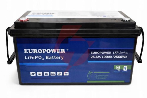 Akumulator lifepo4 europower serii lfp 25,6v 100ah bluetooth, mata grzewcza (żywotność ~4000 cykli)