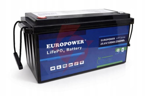 Akumulator lifepo4 europower serii lfp 25,6v 100ah bluetooth, mata grzewcza (żywotność ~4000 cykli)