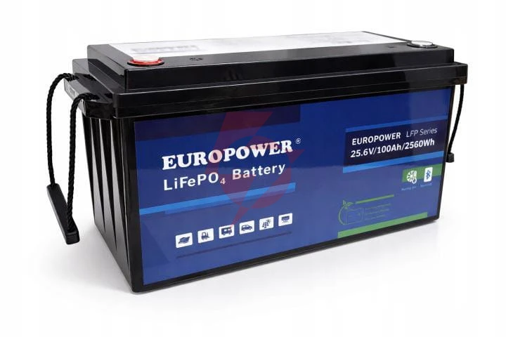 Akumulator lifepo4 europower serii lfp 25,6v 100ah bluetooth, mata grzewcza (żywotność ~4000 cykli)