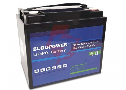 Akumulator lifepo4 europower serii lfp 12,8v 60ah bluetooth, mata grzewcza (żywotność ~4000 cykli)
