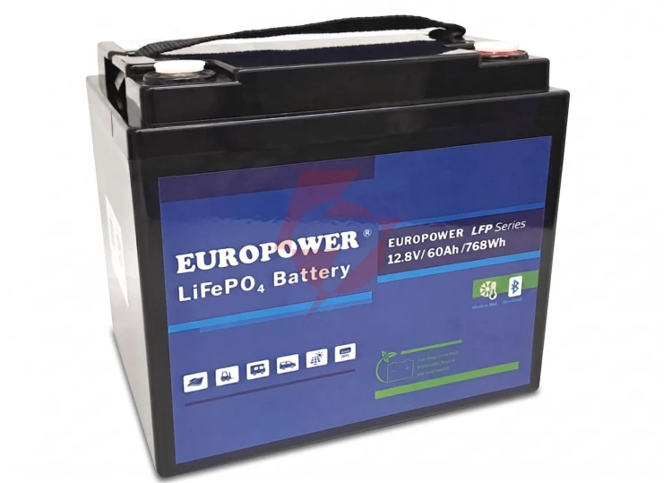 Akumulator lifepo4 europower serii lfp 12,8v 60ah bluetooth, mata grzewcza (żywotność ~4000 cykli)