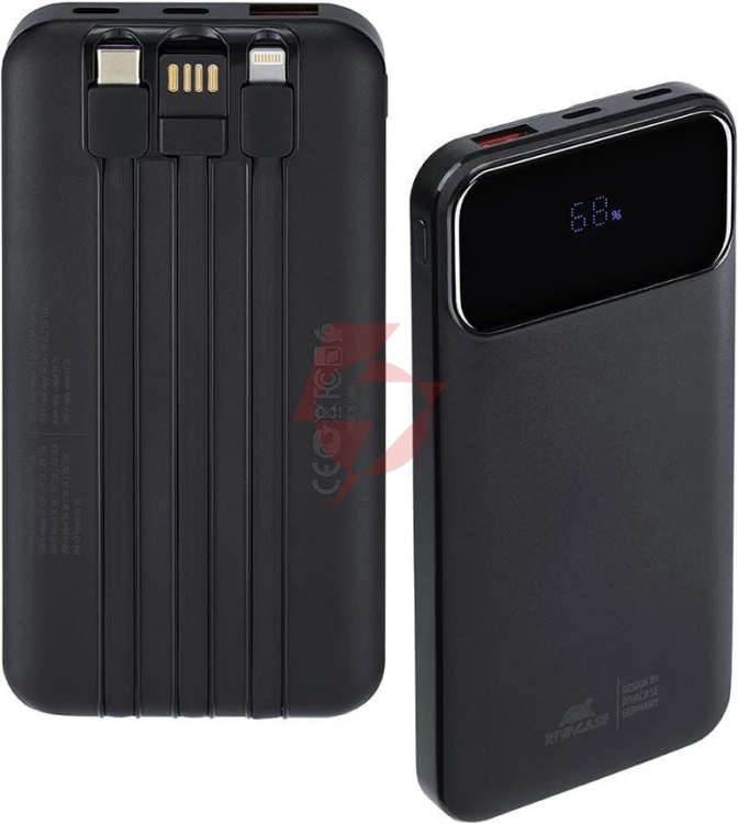 Powerbank rivacase 10000mah 22.5w pd 2x usb-c 1x usb-a va2211 czarny + kabel usb-c i lightning