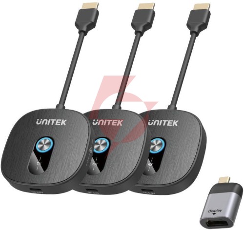 Unitek bezprzewodowy transmiter hdmi 1080p, 1 nadajnik + 2 odbiorniki, czarny