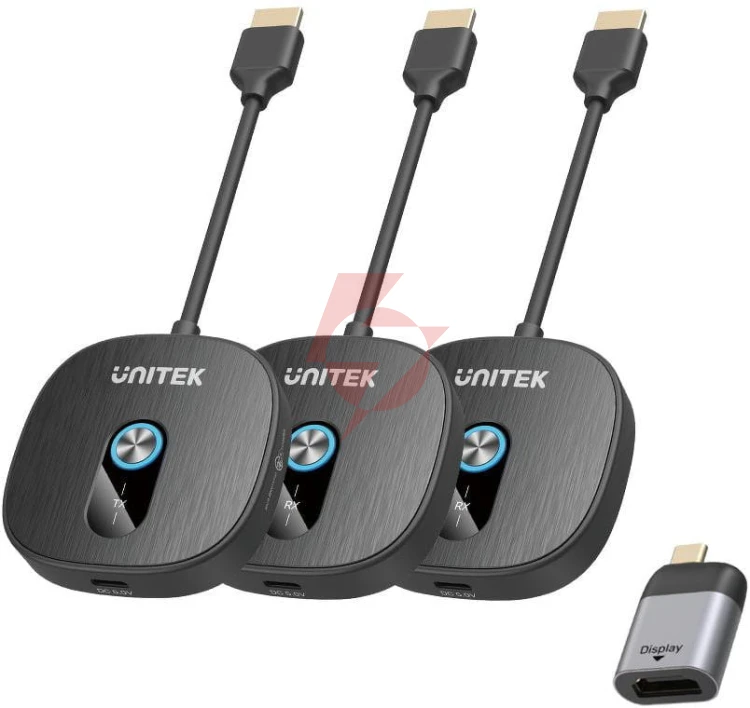 Unitek bezprzewodowy transmiter hdmi 1080p, 1 nadajnik + 2 odbiorniki, czarny