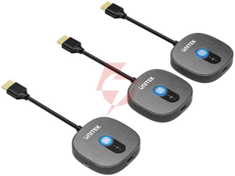 Unitek bezprzewodowy transmiter hdmi 1080p, 1 nadajnik + 2 odbiorniki, czarny