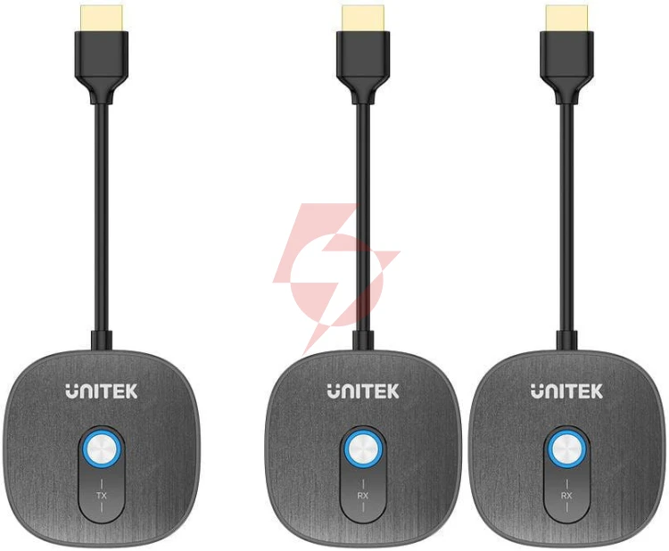 Unitek bezprzewodowy transmiter hdmi 1080p, 1 nadajnik + 2 odbiorniki, czarny