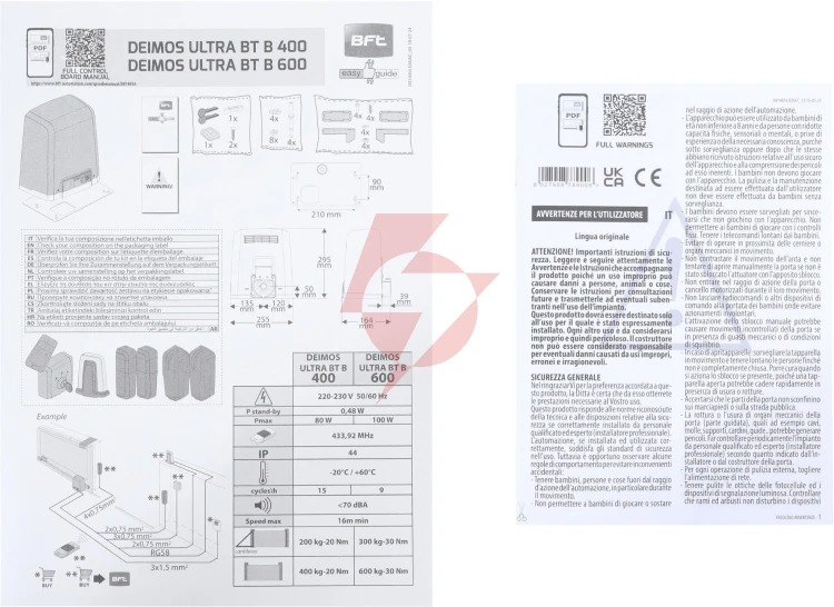 Zestaw bft deimos ultra bt b400 ee kit do 400kg bram przesuwnych
