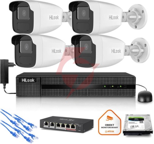 Zestaw monitoringu hilook 4x kamera ipc-b440h(4mm)(c) z dyskiem 2tb