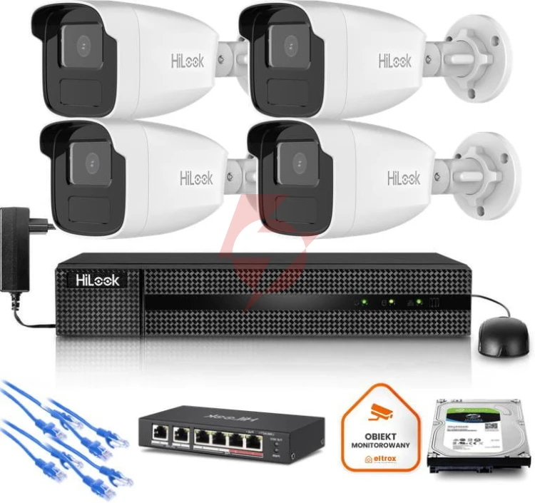 Zestaw monitoringu hilook 4x kamera ipc-b440h(4mm)(c) z dyskiem 2tb