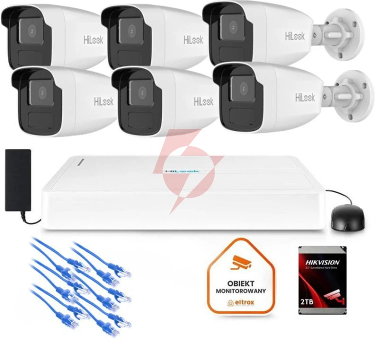 Zestaw monitoringu hilook 6x kamera ipc-b440h(4mm)(c) z dyskiem 2tb