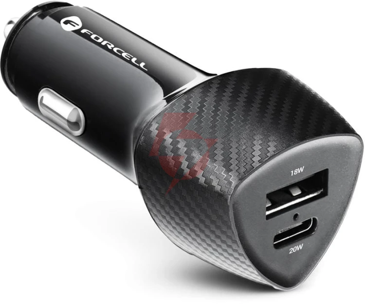 Ładowarka samochodowa forcell carbon cc50-1a1c 38 w 1x usb-c 1x usb-a pd 3.0 qc 3.0 czarna