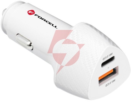 Ładowarka samochodowa forcell carbon cc50-1a1c 38 w 1x usb-c 1x usb-a pd 3.0 qc 3.0 biała