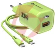 Ładowarka sieciowa forcell f-energy gan iii vt-41 33 w 1x usb-c 1x usb-a pd 3.0 qc 4.0 zielona