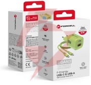 Ładowarka sieciowa forcell f-energy gan iii vt-41 33 w 1x usb-c 1x usb-a pd 3.0 qc 4.0 zielona
