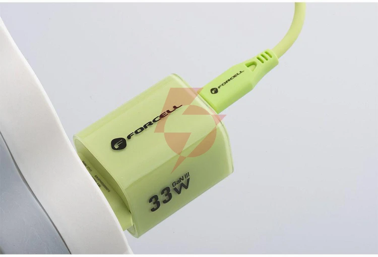 Ładowarka sieciowa forcell f-energy gan iii vt-41 33 w 1x usb-c 1x usb-a pd 3.0 qc 4.0 zielona