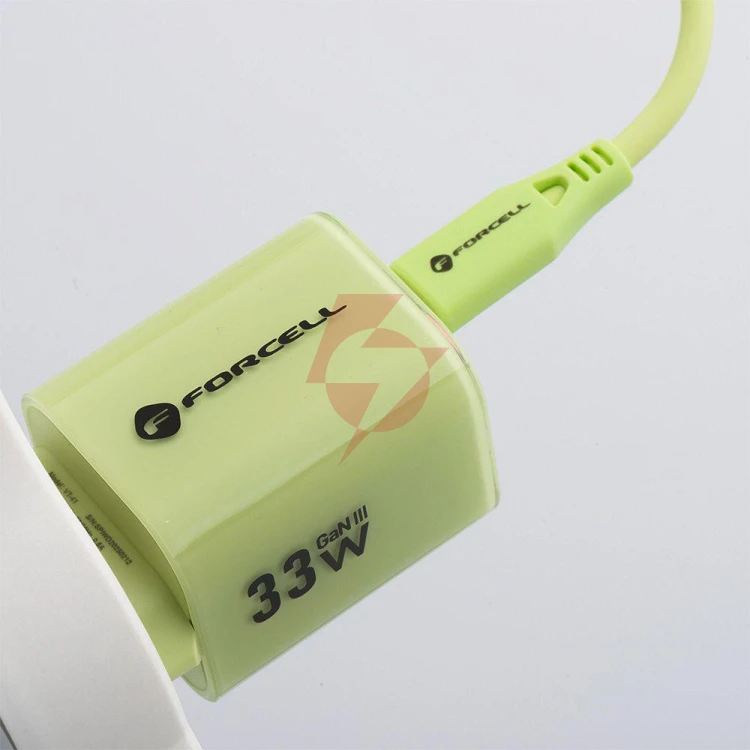 Ładowarka sieciowa forcell f-energy gan iii vt-41 33 w 1x usb-c 1x usb-a pd 3.0 qc 4.0 zielona