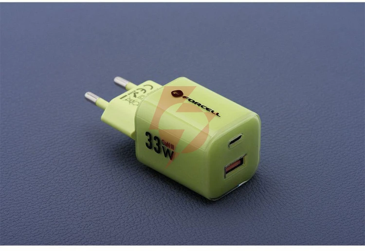 Ładowarka sieciowa forcell f-energy gan iii vt-41 33 w 1x usb-c 1x usb-a pd 3.0 qc 4.0 zielona
