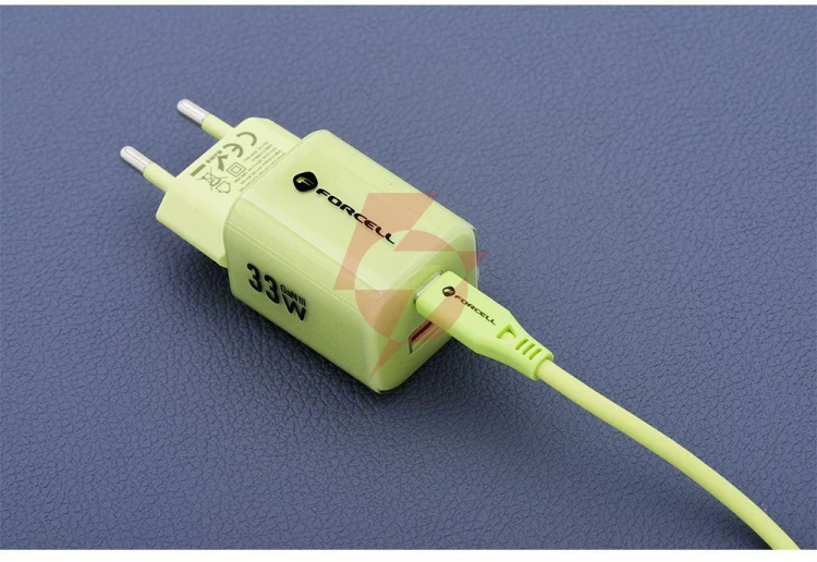 Ładowarka sieciowa forcell f-energy gan iii vt-41 33 w 1x usb-c 1x usb-a pd 3.0 qc 4.0 zielona