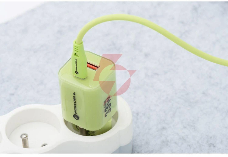Ładowarka sieciowa forcell f-energy gan iii vt-41 33 w 1x usb-c 1x usb-a pd 3.0 qc 4.0 zielona